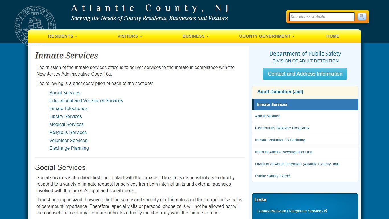 Inmate Services - Public Safety - Atlantic County Government