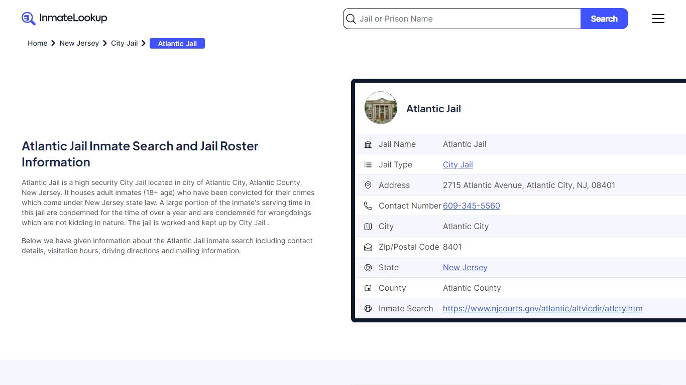 Atlantic Jail Inmate Search - Atlantic City New Jersey - Inmate Lookup